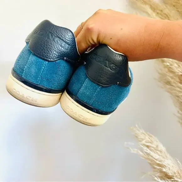 COACH Cobalt Blue White Perforated Logo Suede Clip C Mens Low Top Sneakers 8.5 - Picture 7 of 15